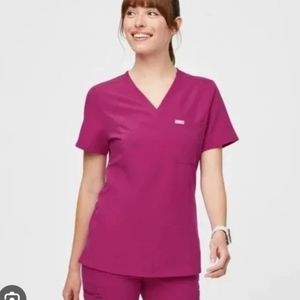 FIGS Raspberry Sorbet Catarina One Pocket Scrub Top & Yola High Waisted Pants